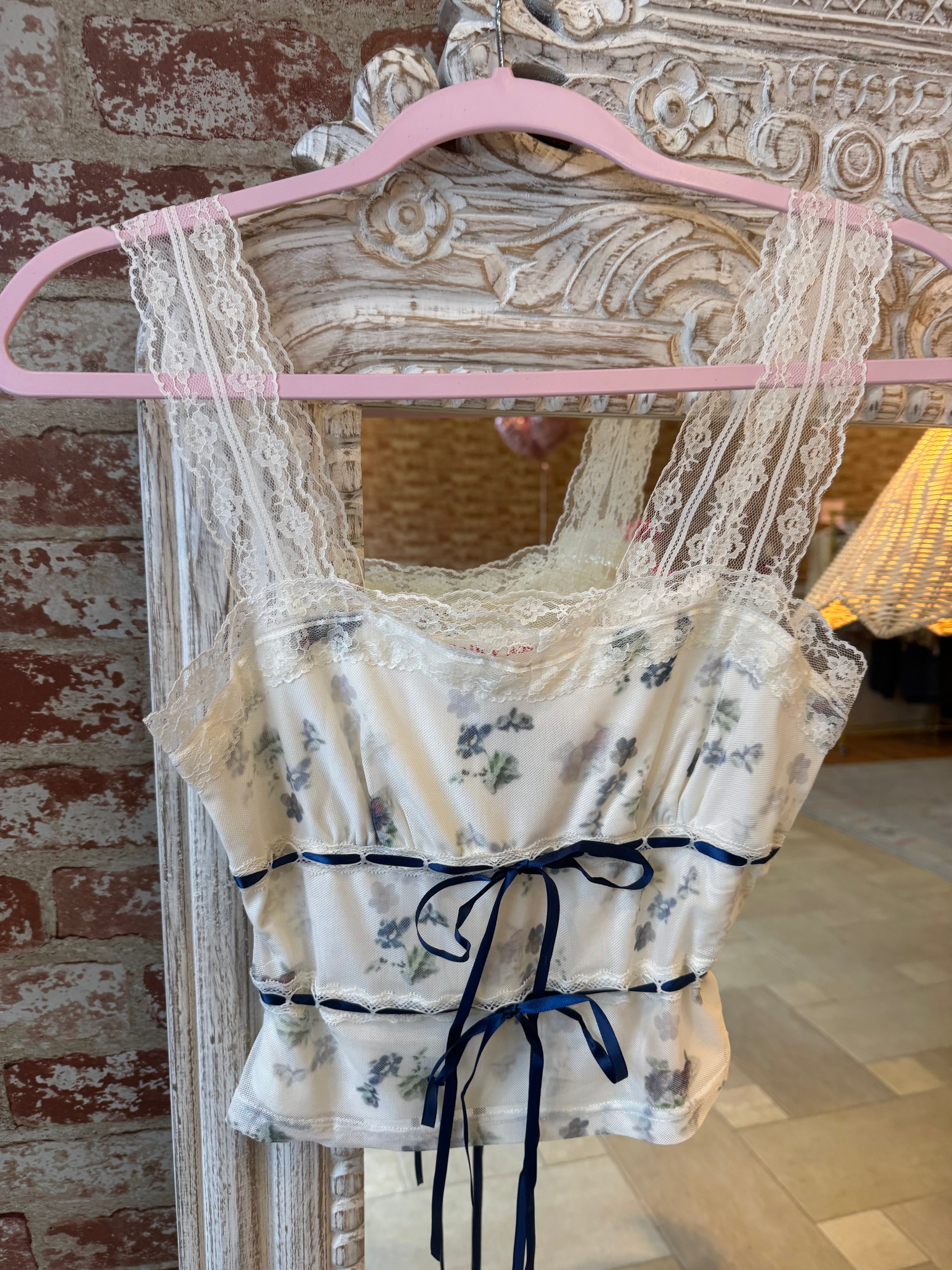 Blue Floral Lace Tank