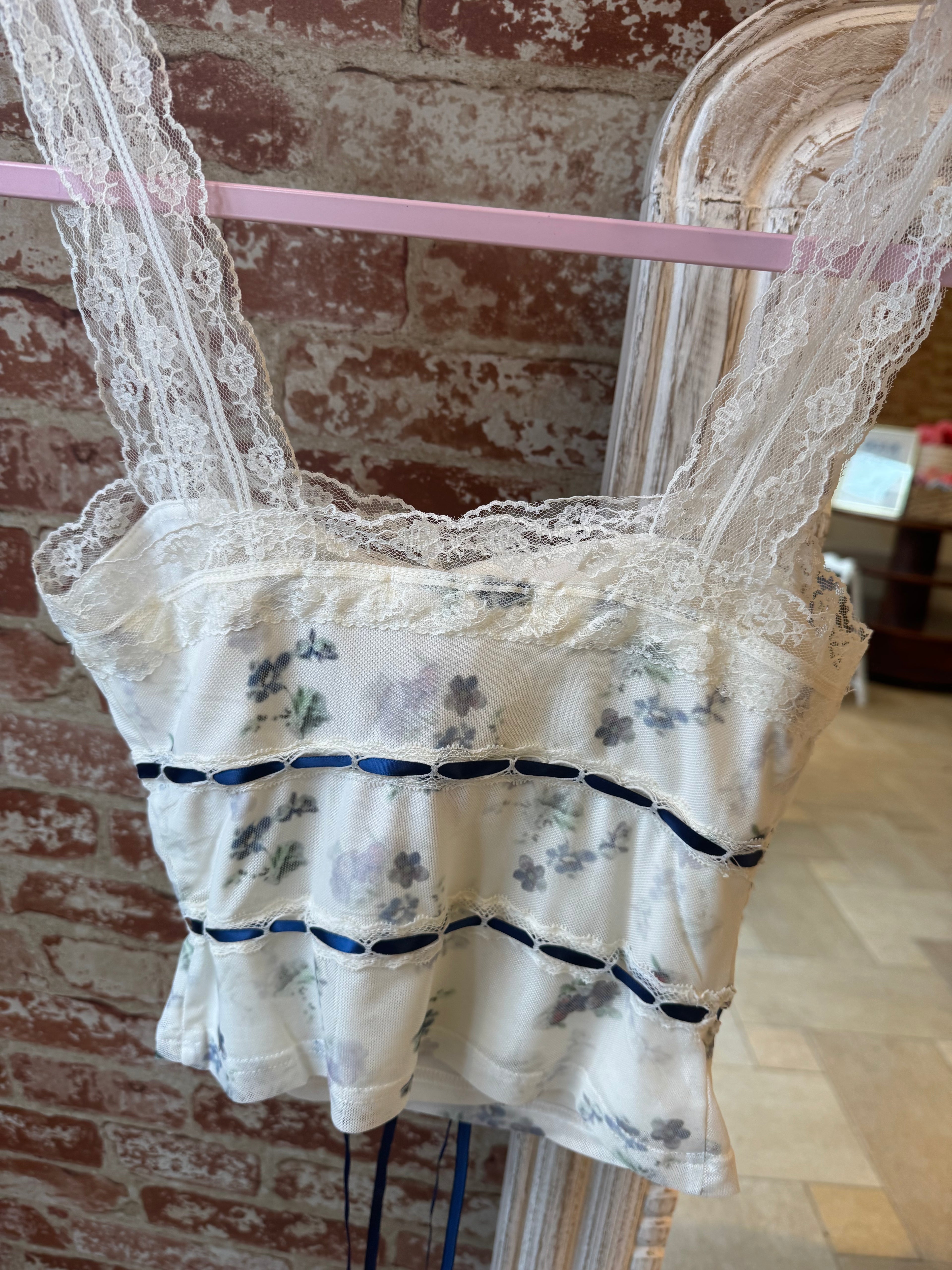 Blue Floral Lace Tank