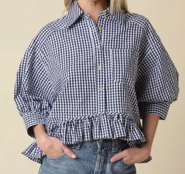 Tara Gingham Ruffle Hem Blouse
